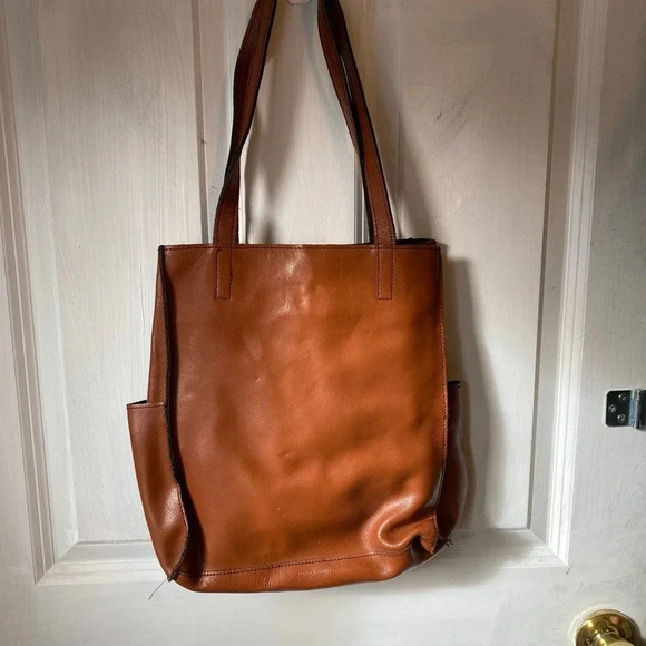 Lilian Vernon Mab Brown Genuine Leather Shoulder Bag Side Pocket - Picture 5 of 7